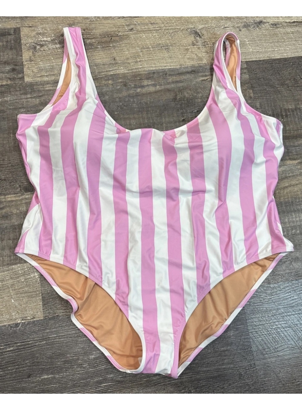 J. Crew pink and white vertical-striped plus-size one-piece swimsuit Size 24 New